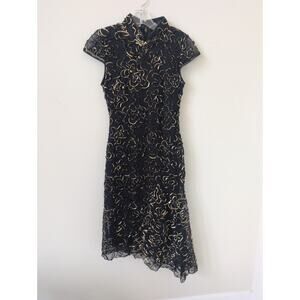 Zuì hóngyán Black Gold Applique Cocktail Dress size Small